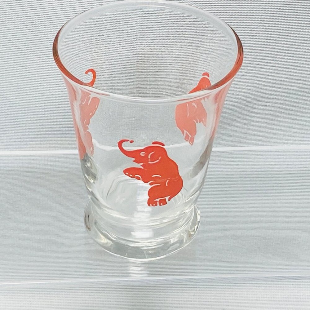 Libbey Dancing Pink Elephants Shot Glass Vintage Barware Clear Glass